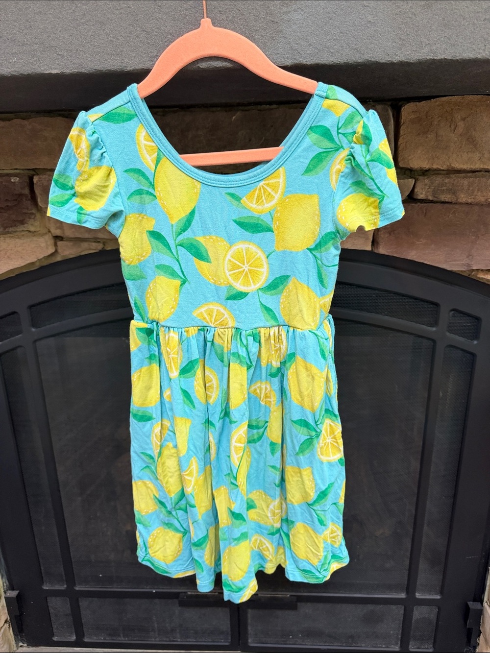 Little Sleepies Aqua Lemon Print Scoop Neck Dress